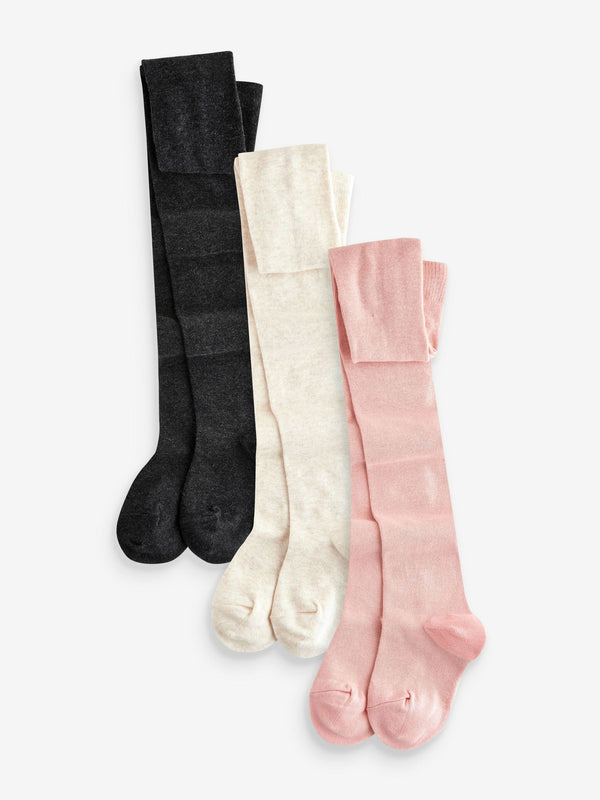 Pink Cream and Dark Grey Cotton Rich Tights 3 Pack