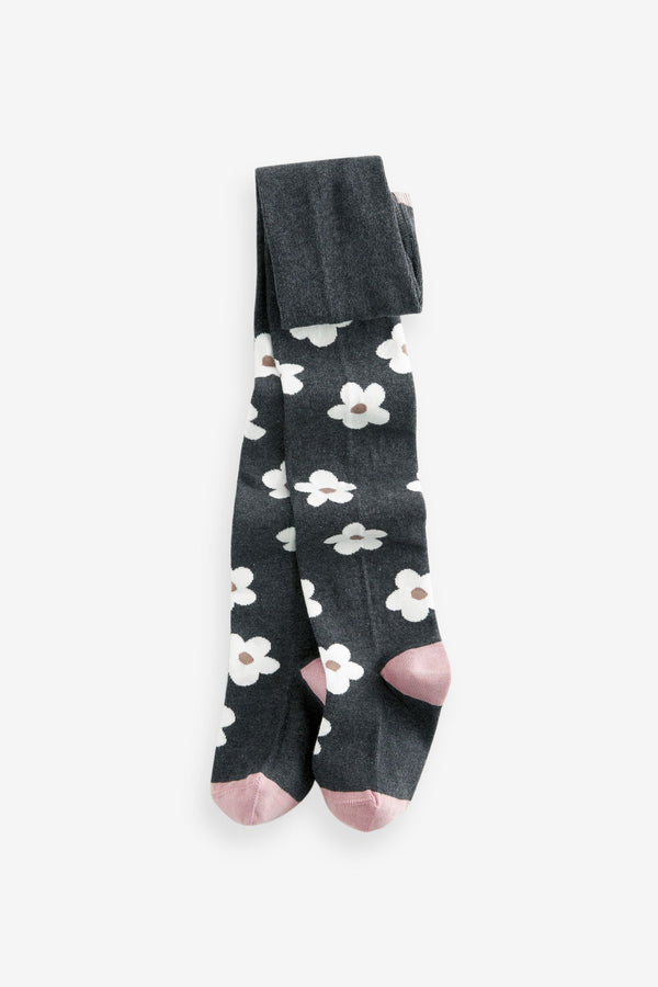 Grey and Pink Cotton Rich Flower Tights