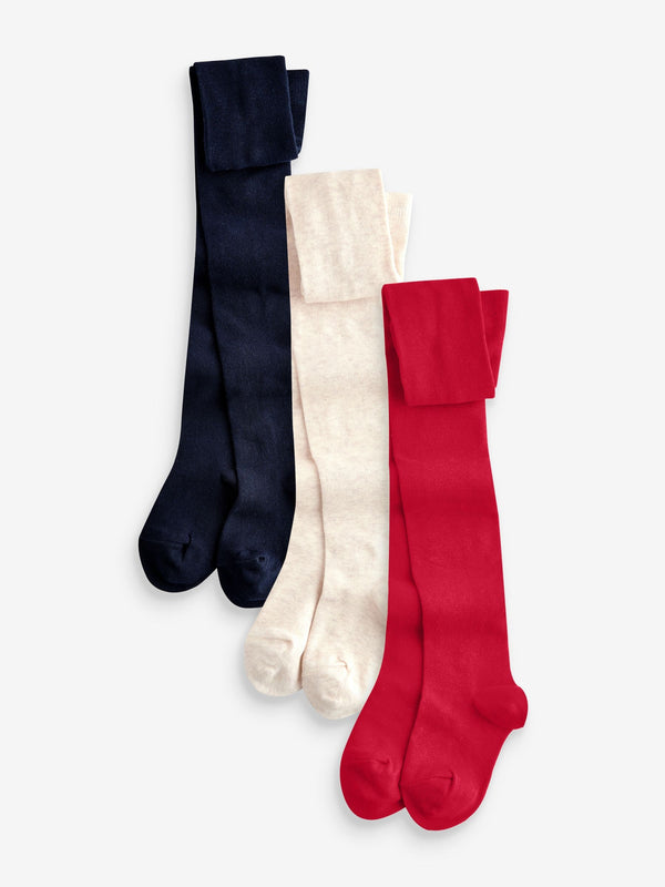 Red Navy Blue and Cream 3 Pack Cotton Rich Tights