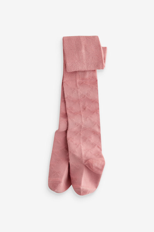 Dusky Pink Cotton Rich Textured Bow Tights