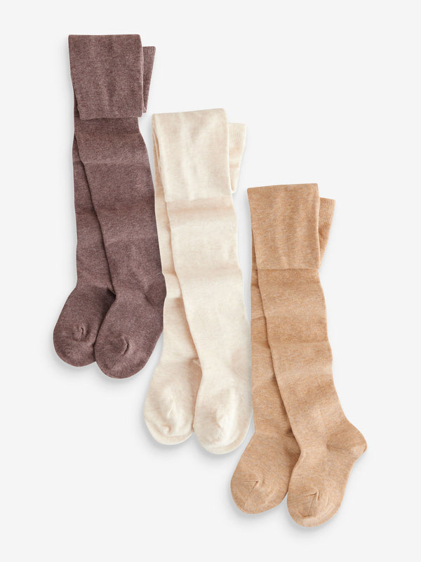 Cream/Neutral 3 Pack Cotton Rich Tights