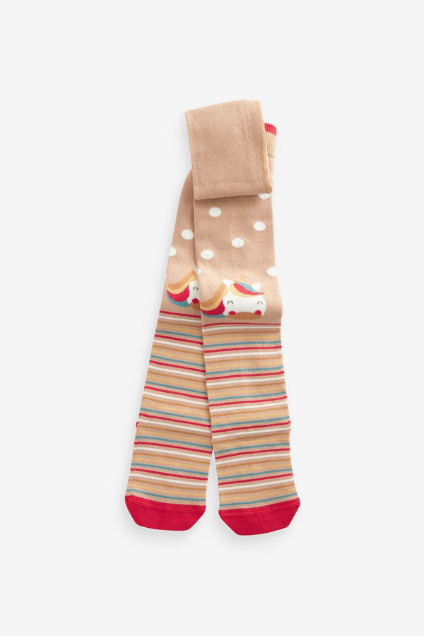 Neutral Cotton Rich Unicorn Stripe Tights