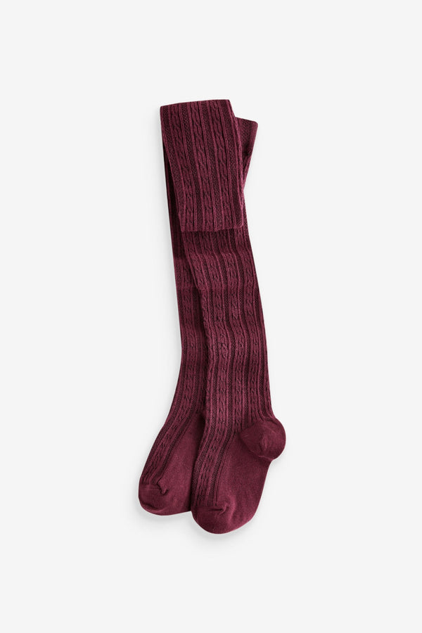 Burgundy Red Cotton Rich Cable Tights