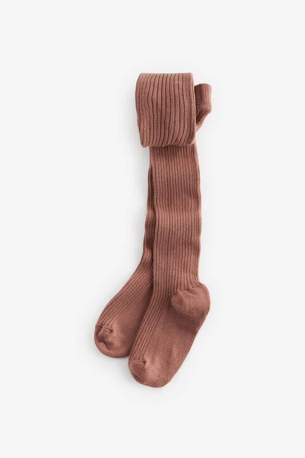 Rust Brown Cotton Rich Rib Tights