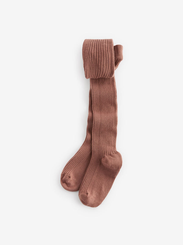 Rust Brown Cotton Rich Rib Tights