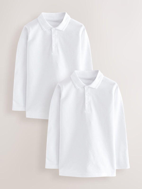 White Long Sleeve School Polo Shirts 2 Pack (3-16yrs)