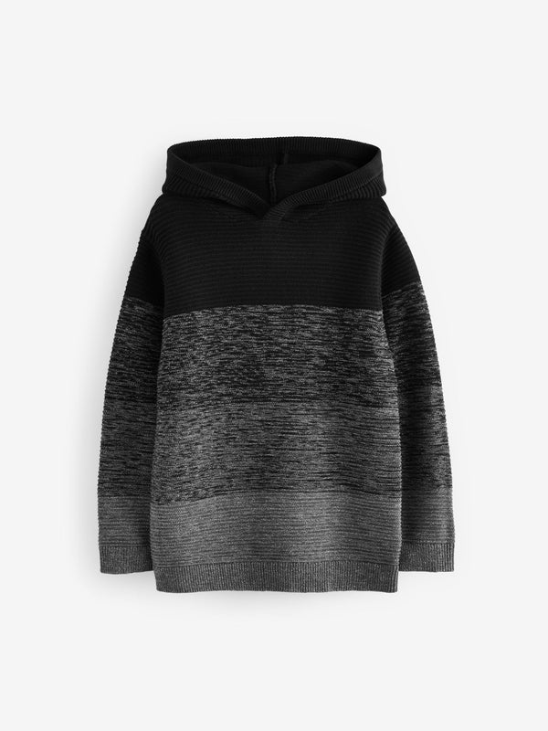 Black Ombre Colourblock 100% Cotton Knitted Hoodie (3-16yrs)
