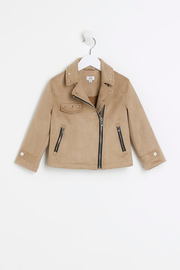 River Island Brown Chrome Girls Suedette Biker Jacket