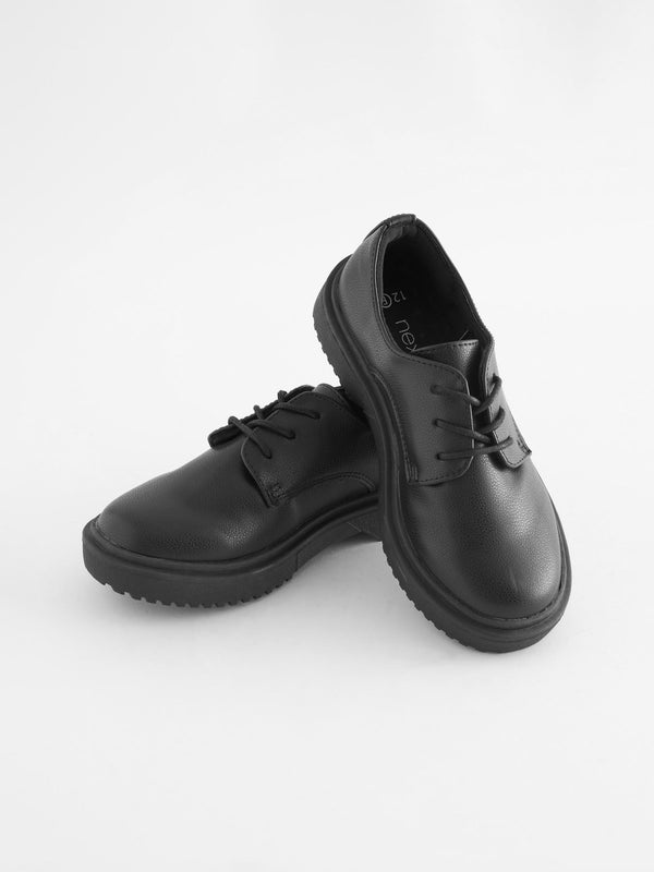 Black Matt Standard Fit (F) School Chunky Lace-Up Shoes