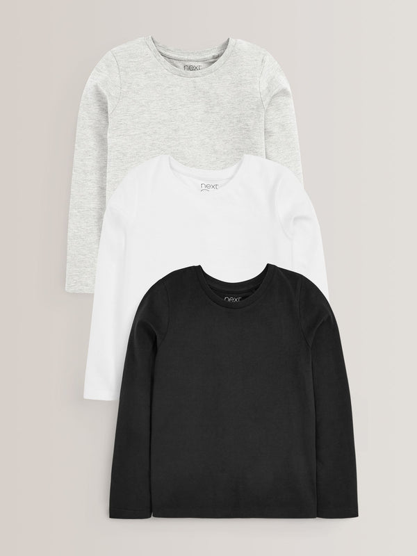 Monochrome Long Sleeve Basic T-Shirts 3 Pack (3-16yrs)