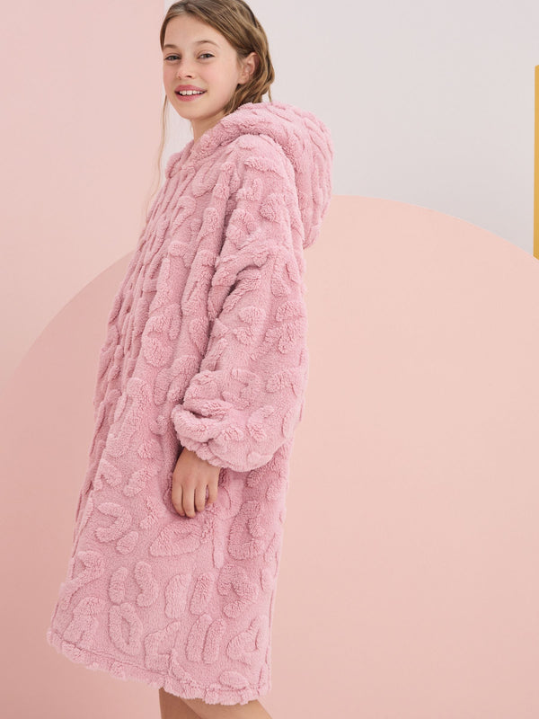 Pink Animal Jacquard Fleece Hooded Blanket (3-16yrs)