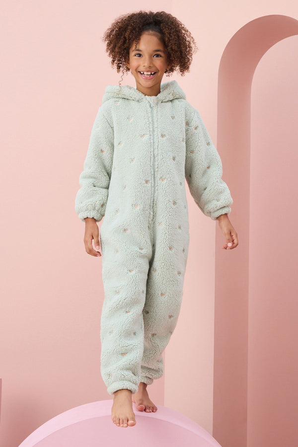 Sage Green Bow Embroidered Fleece All-In-One (1.5-16yrs)