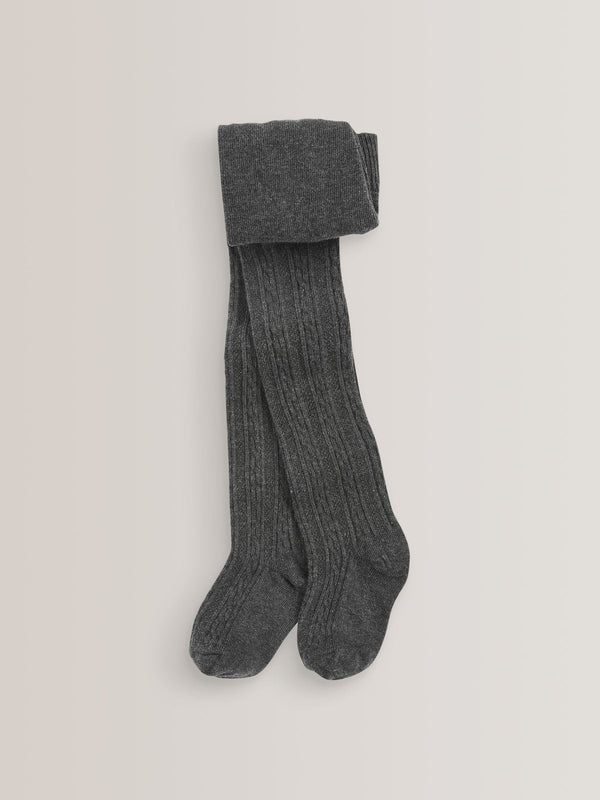 Charcoal Grey Regular Length Cotton Rich Cable Tights