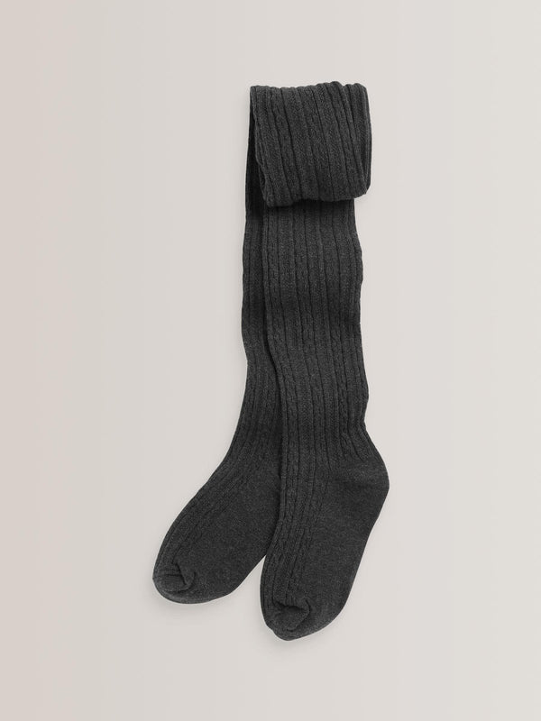 Charcoal Grey Cotton Rich Cable Tights