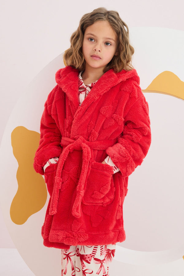 Red Bow Jacquard Fleece Dressing Gown (9mths-16yrs)