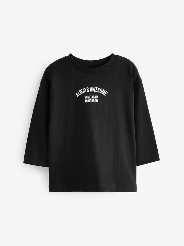 Black Slogan Long Sleeves Semi Plain T-Shirt (3mths-7yrs)