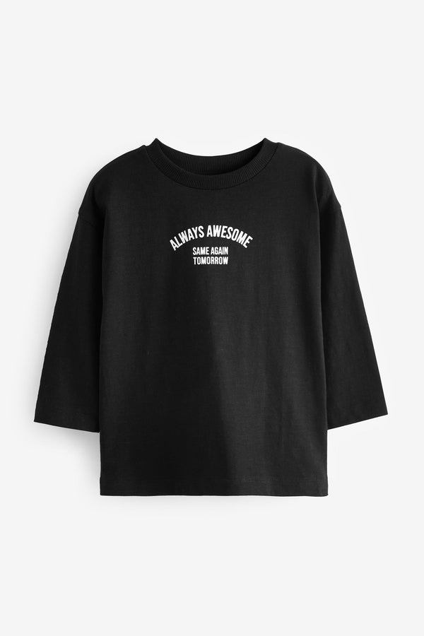 Black Slogan 100% Cotton Long Sleeve Semi Plain T-Shirt (3mths-7yrs)