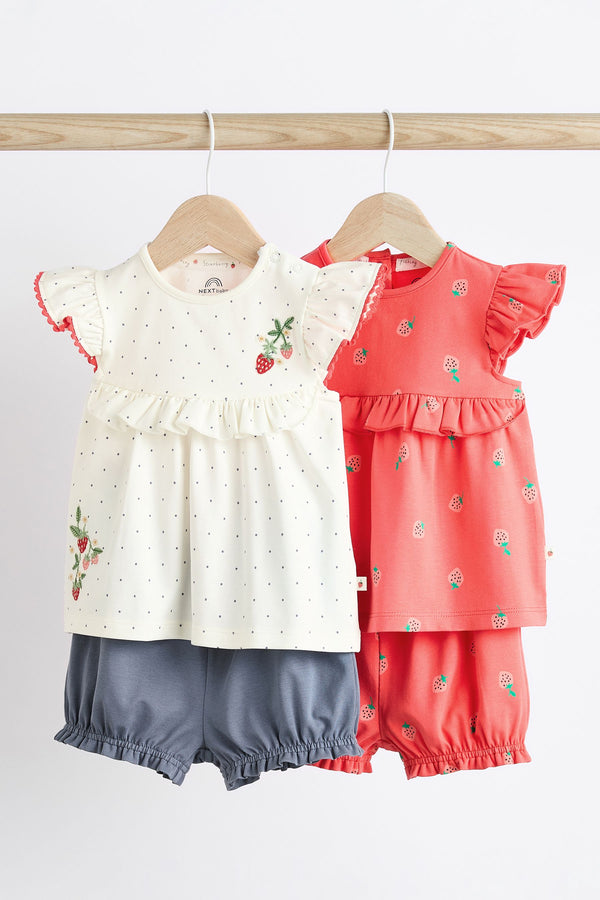 Red/ Navy/ White Strawberry 4 Piece Baby T-Shirts & Shorts Set