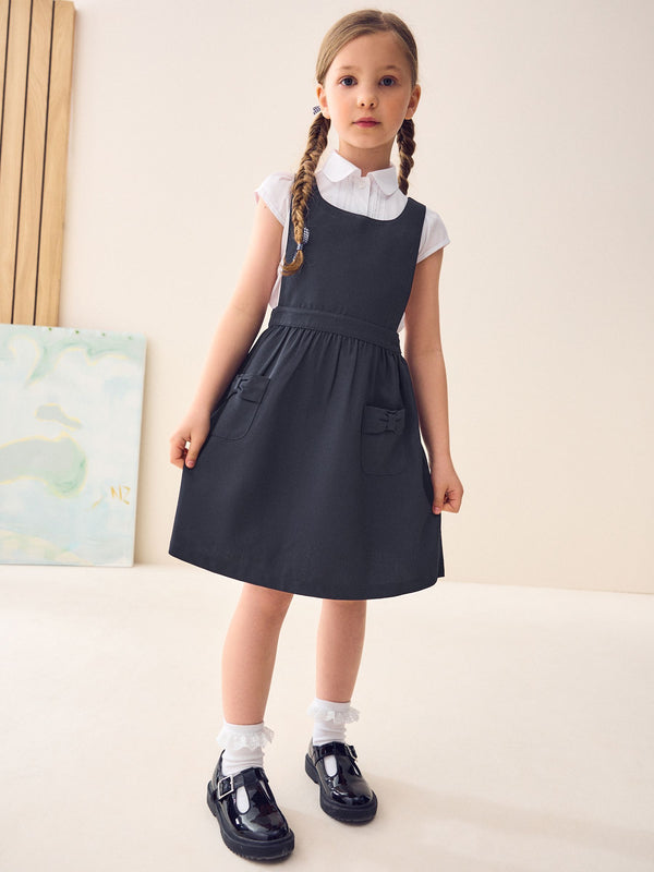 Navy Bow Pocket Detail School Pinafore Dress (3-14yrs)