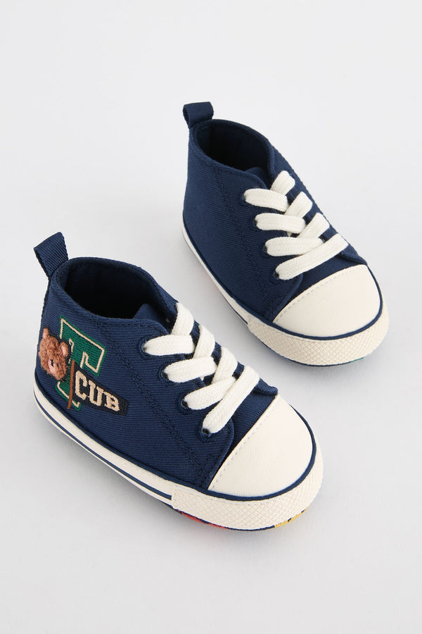 Navy Blue Varsity Badge High Top Lace-Up Baby Trainers (0-24mths)