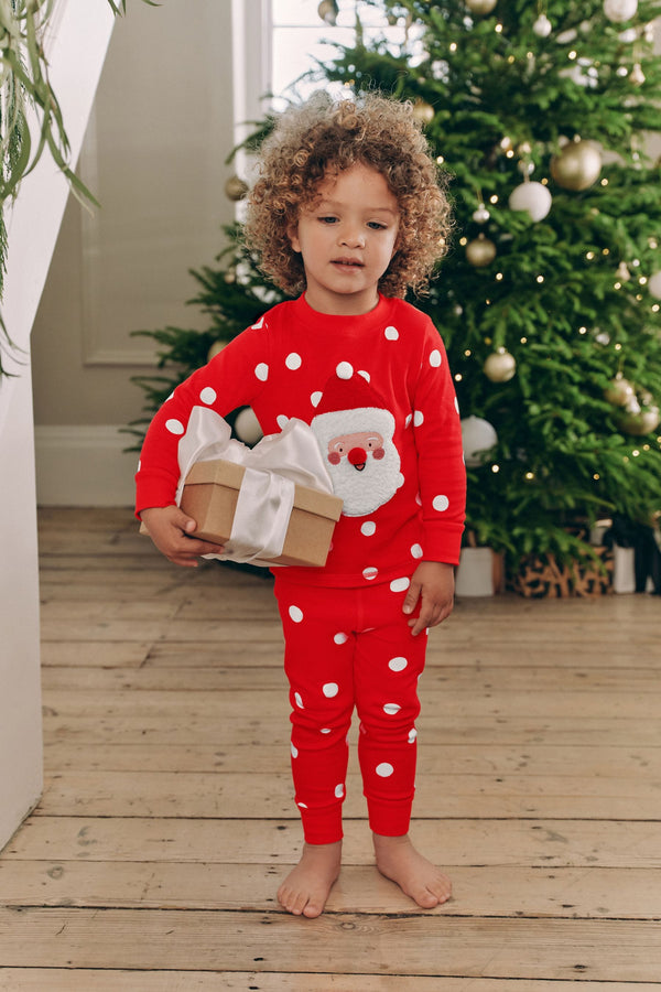 Red/Cream Spot Santa 100% Cotton Christmas Jogger Pyjamas (9mths-16yrs)