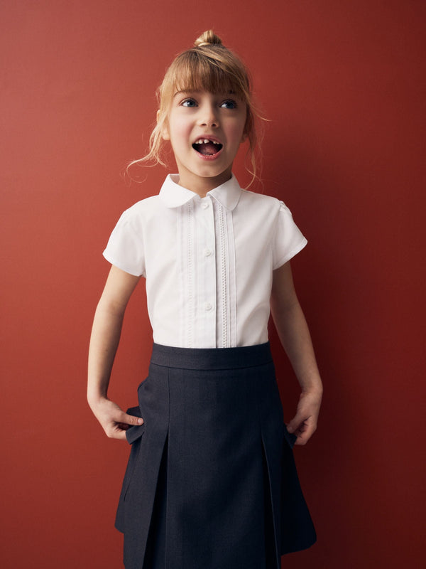 White Regular Fit Puff Sleeve Lace Trim School Blouse (3-14yrs)