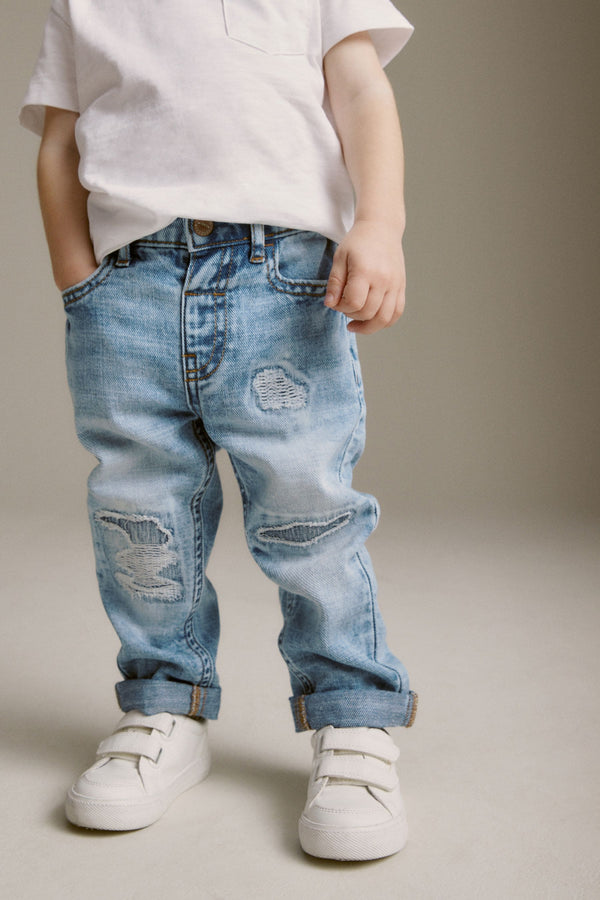 Light Blue Denim 100% Cotton Distressed Jeans (3mths-7yrs)