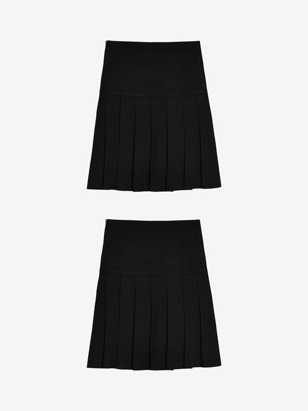 Black Slim Waist 2 Pack Pleated School Skirts (3-16yrs)