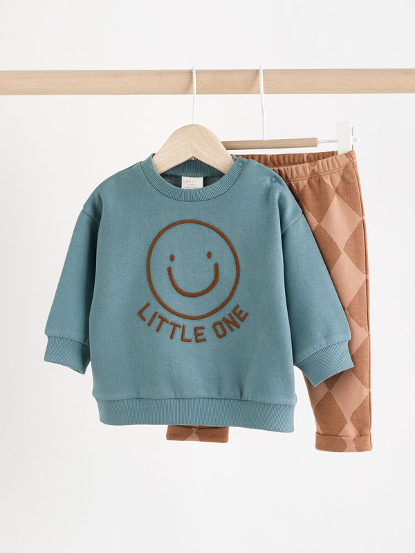 Teal Blue Face Baby Sweatshirt and Joggers Set
