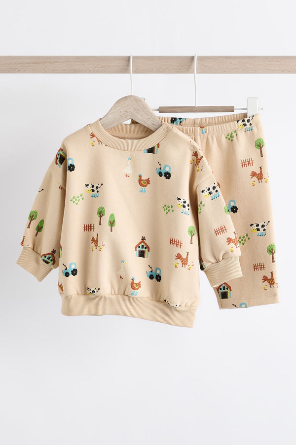 Neutral Farm Baby Sweatshirt And Leggings 2 Piece Set