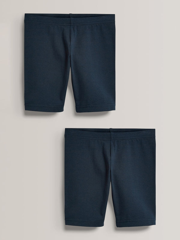 Navy Blue Regular Length Cotton Rich Stretch Cycle Shorts 2 Pack (3-16yrs)