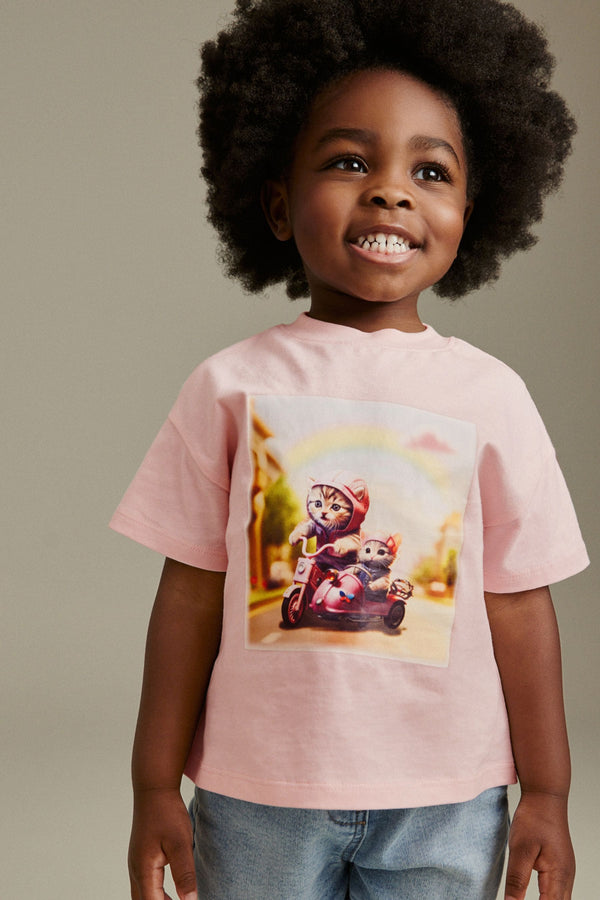 Pink Cats Short Sleeve 100% Cotton T-Shirt (6mths-7yrs)