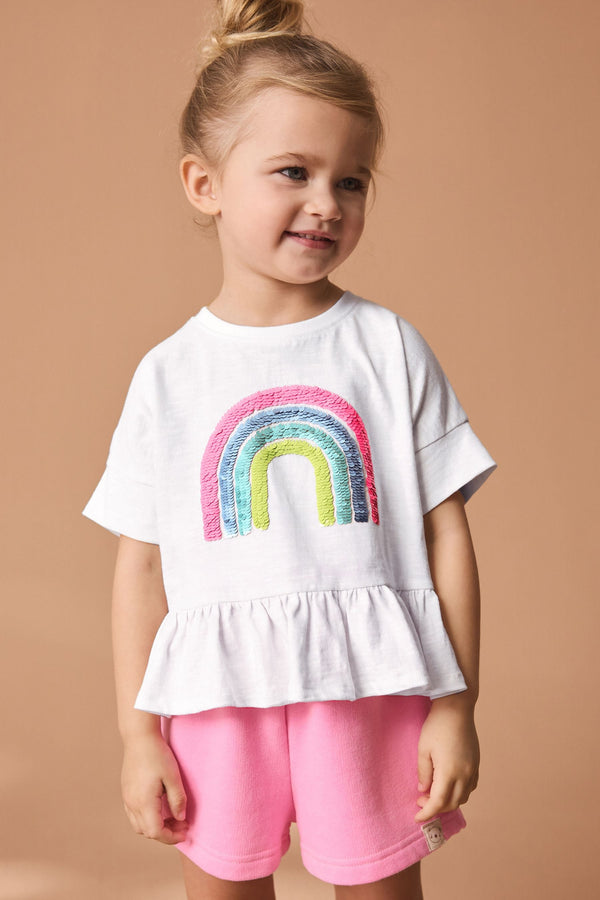 Pink Rainbow 100% Cotton Short Sleeve Sequin Top (9mths-7yrs)