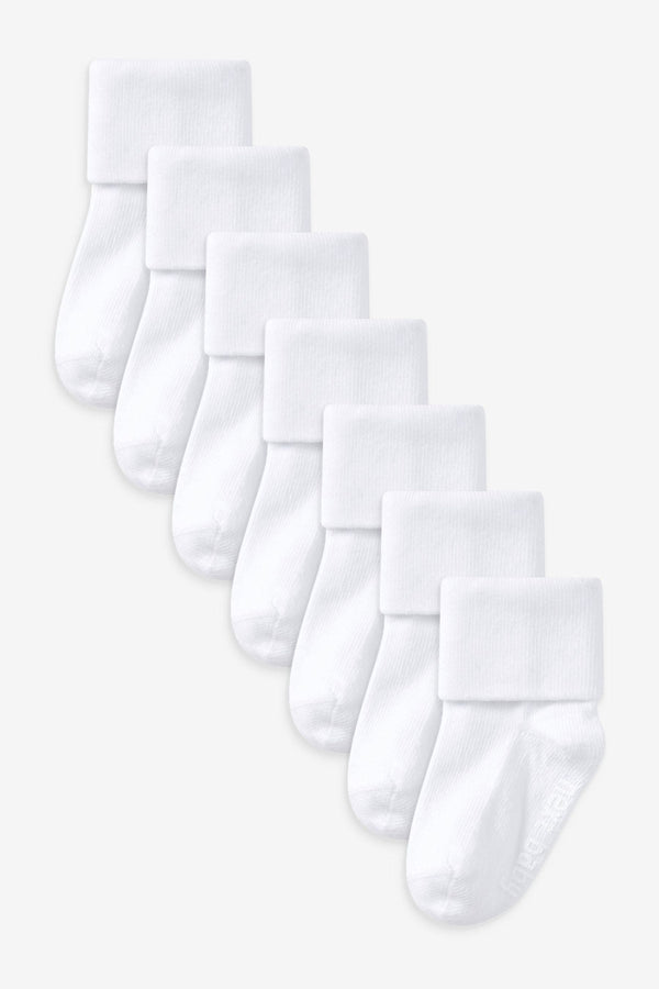 White Baby 7 Pack Roll Top Socks (immediate)