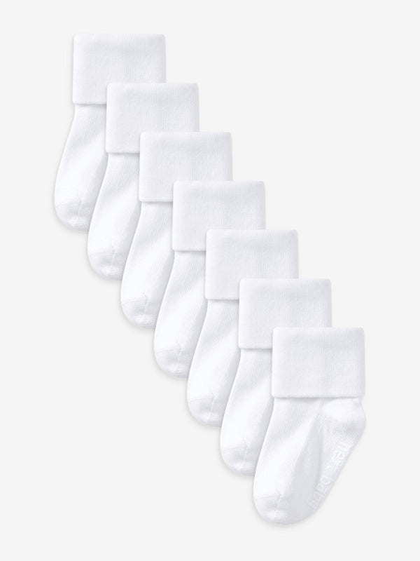 White 7 Pack Baby Roll Top Socks immediate