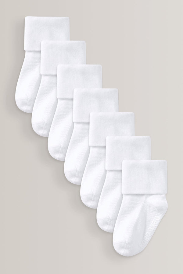 White 7 Pack Baby Roll Top Socks (0mths-2yrs)