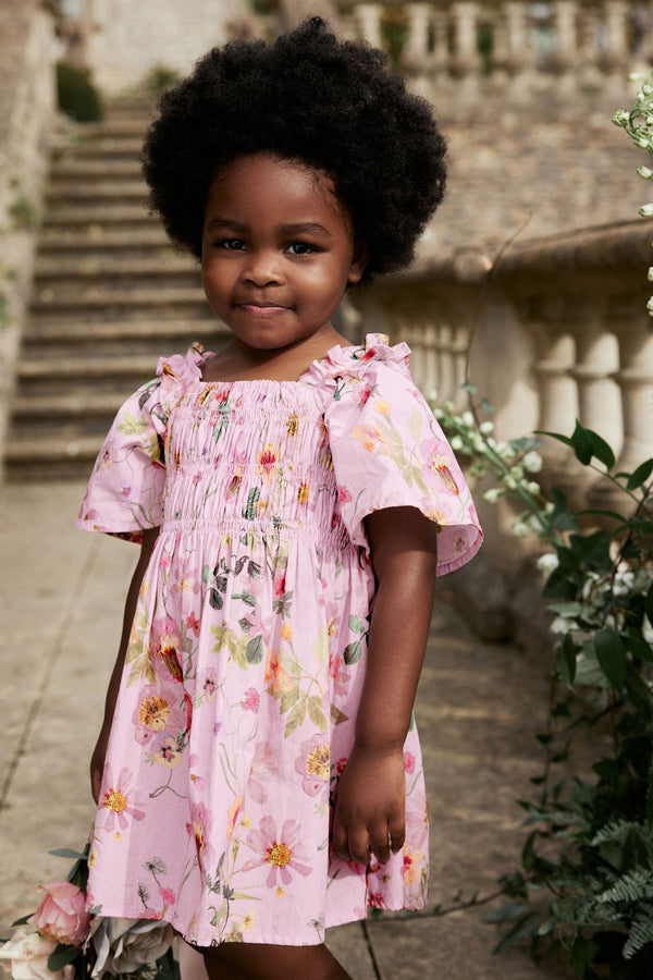 Pink Floral Printed Cotton Dress (3mths-8yrs)