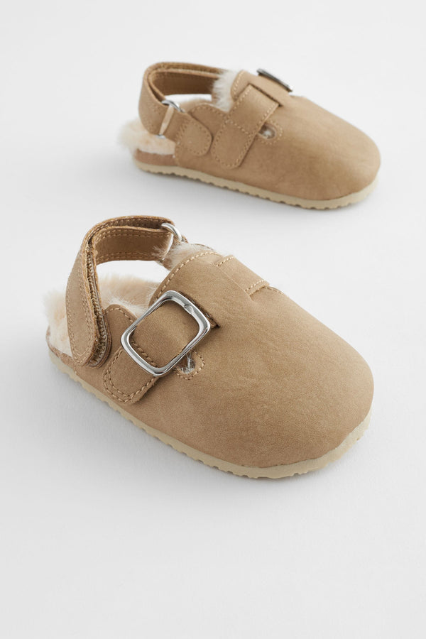 Neutral Faux Fur Lined Baby Clog Shoes (0-18mths)