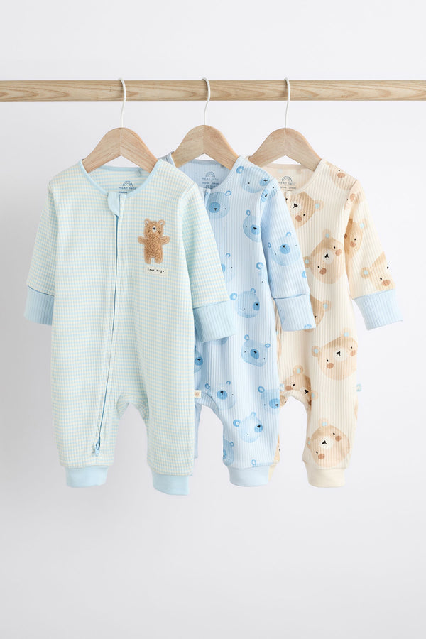 Blue Bear Footless Zip 3 Pack Baby Sleepsuits (0-3yrs)