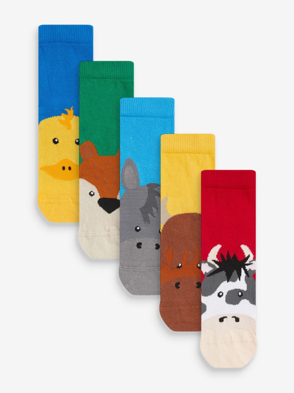 Farm Animals Print Cotton Rich Socks 5 Pack