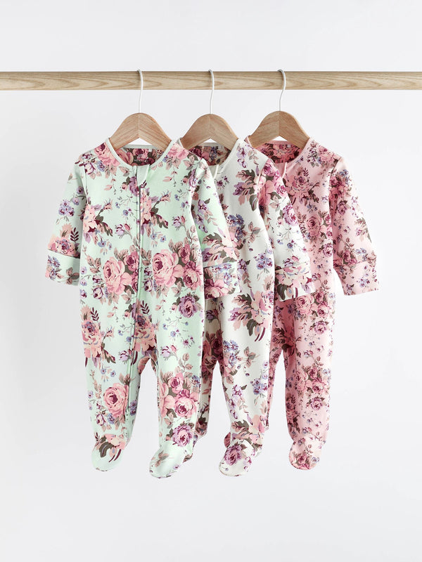 Floral Baby Two Way Zip Sleespuits 3 Pack (immediate)
