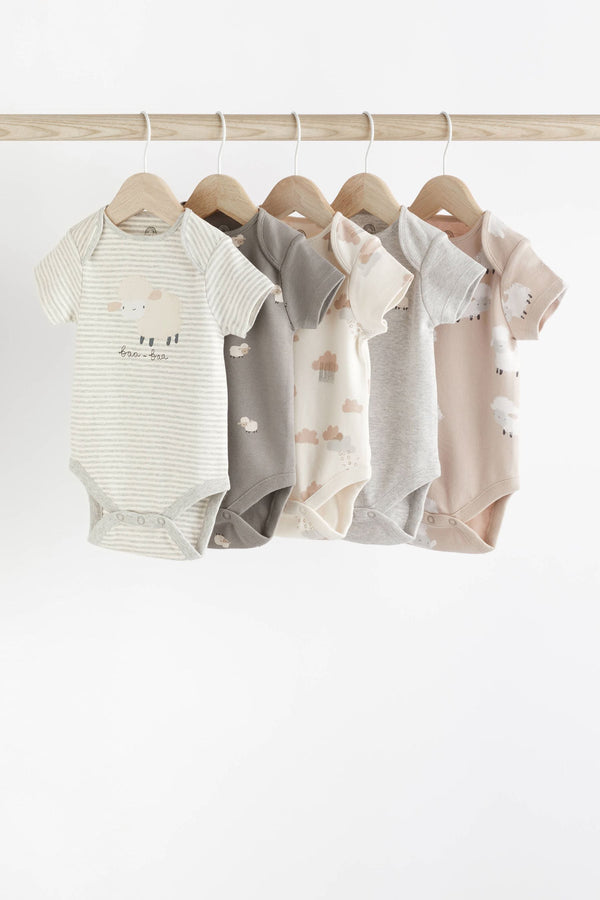 Grey Sheep Short Sleeve Baby Bodysuits 5 Pack