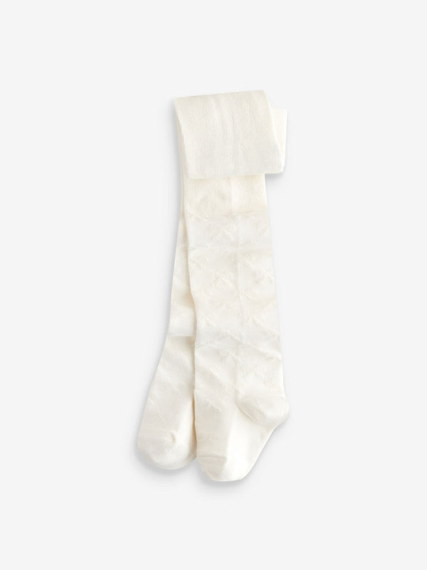 Cream Cotton Rich Textured Bow Tights