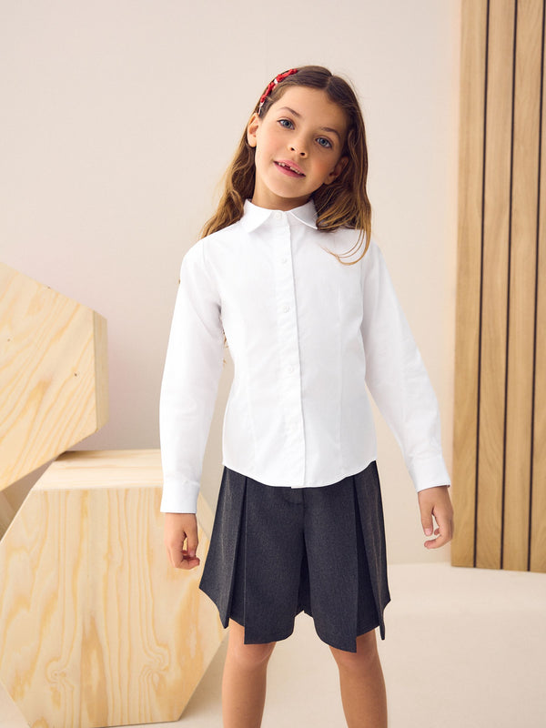 White Touch Fastening Cotton Rich Stretch Long Sleeve School Shirt (3-17yrs)