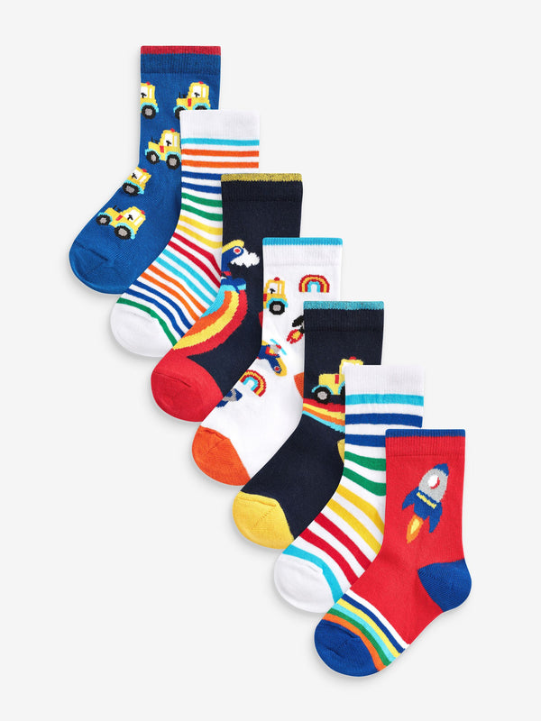 Rainbow Stripe Transport Cotton Rich Socks 7 Pack