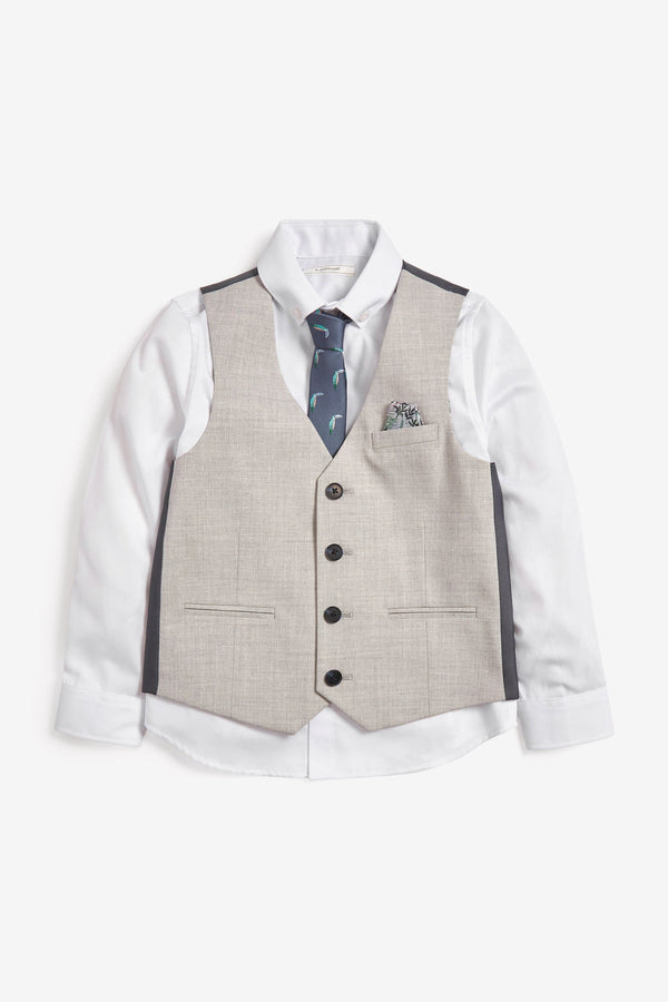 Grey Waistcoat, White Shirt & Tie Set Waistcoat (12mths-16yrs)