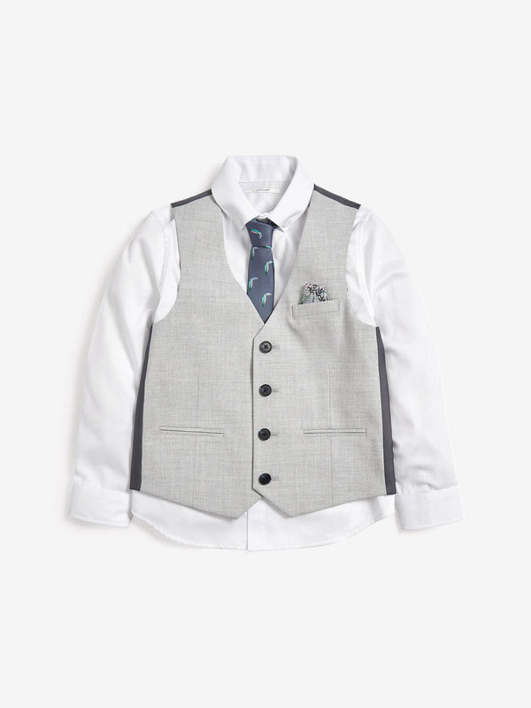 Grey Waistcoat, White Shirt & Tie Set (12mths-16yrs)