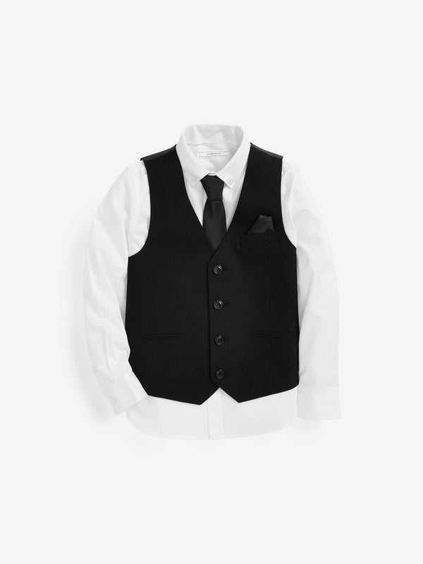 Black Waistcoat, Shirt & Plain Tie Set Waistcoat (12mths-16yrs)