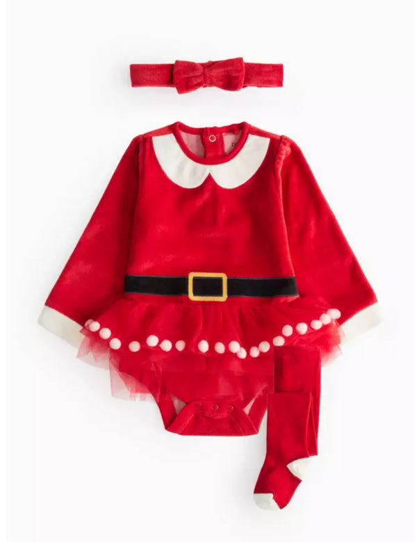 Tu Christmas Santa Tutu Velour Bodysuit Set