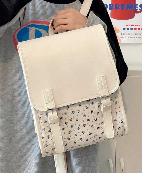 Girl white leather backpack